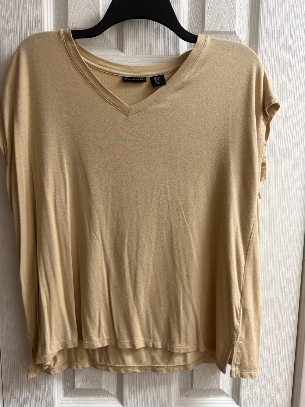 Tahari Soft V-Neck Long Sleeve Top in Light Beige